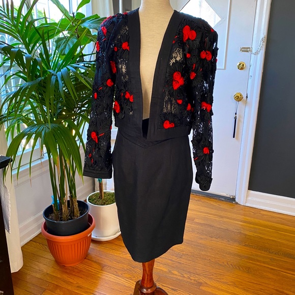 Vintage Other - Vintage Black Red Raffia Bolero and Skirt Set
